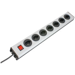 Steckdosenleiste Power-Line 7xT13 mit Schalter silber/schwarz.